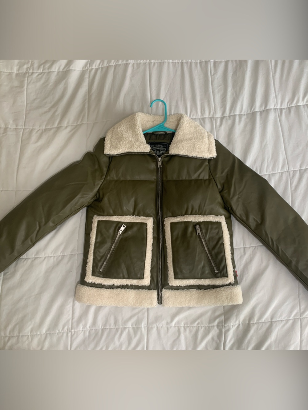 Levi's Olive Green Sherpa-Trim Bomber Jacket Size XS NWOT